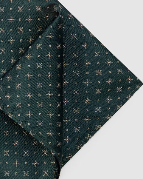 Geo Jacquard Silk Pocket Square, Dark Khaki, hi-res